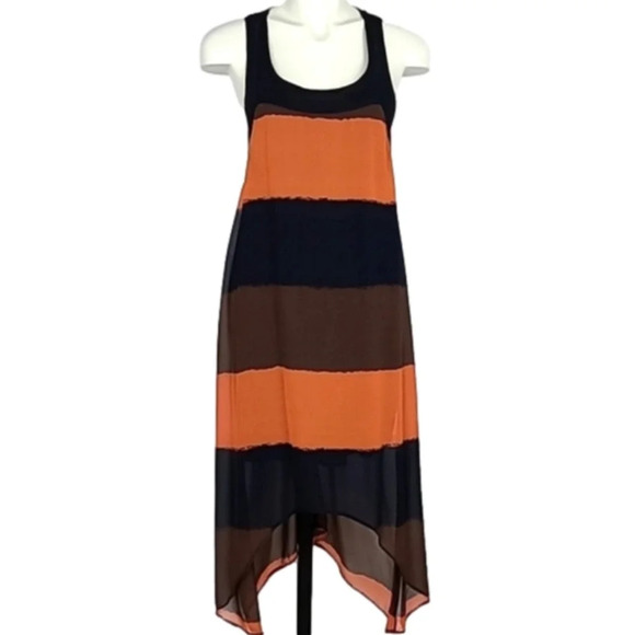 Papillon Blanc Dresses & Skirts - Papillon Women's Maxi Sleeveless Dress Wide Stripes Orange Navy Lightweight Sz S